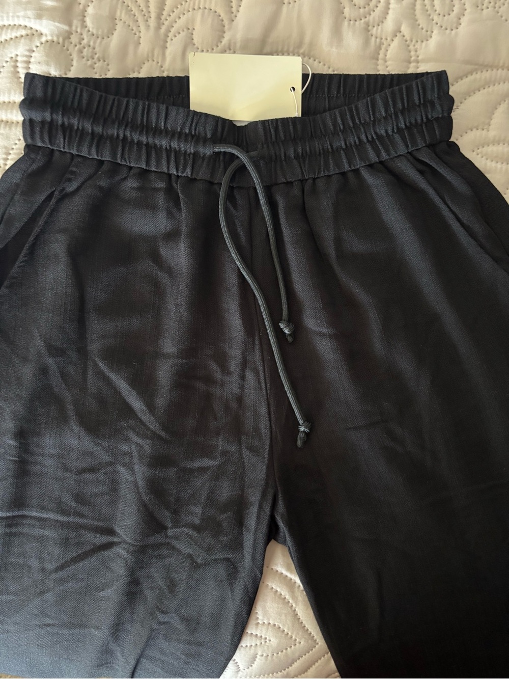 HALARA Size Small/ Tall Black Wide-Leg Drawstring Linen Pants - Picture 7 of 10